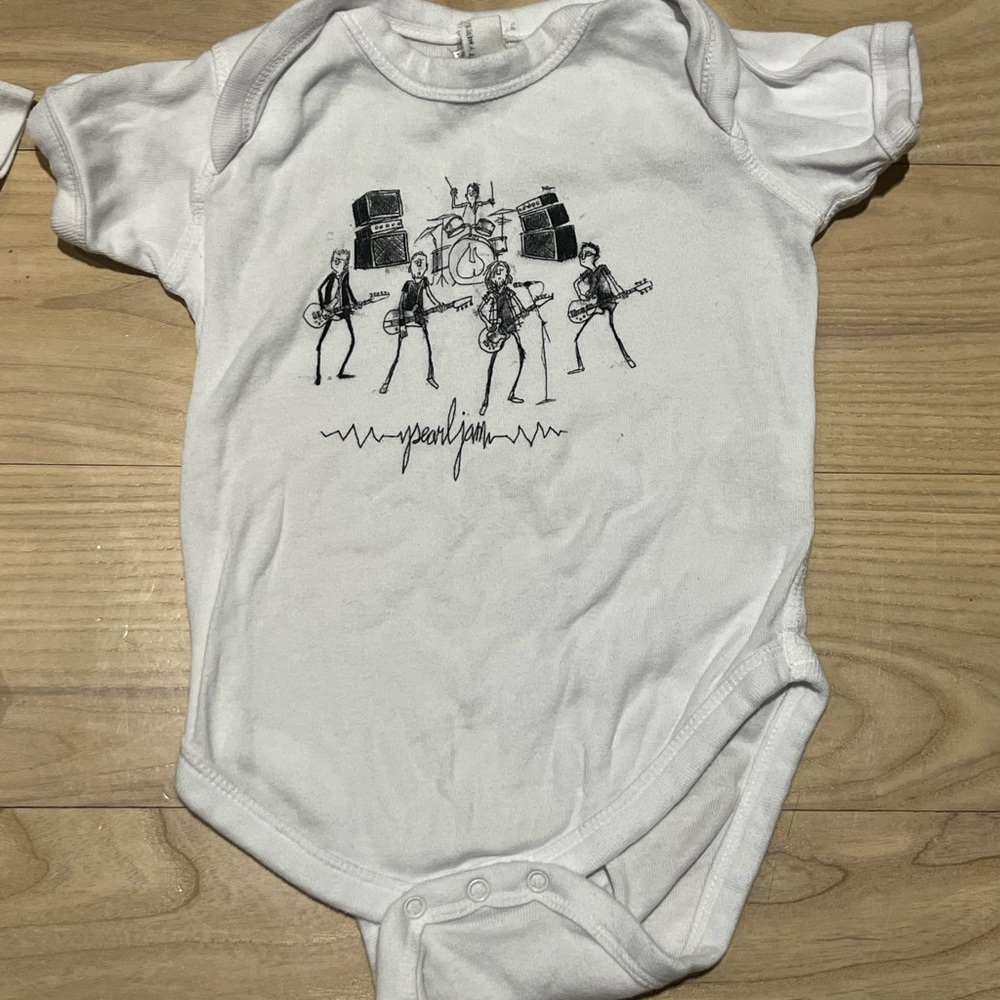 Pearl Jam Stick Figure Band Baby Bodysuit White with Black Print Size 12 Months